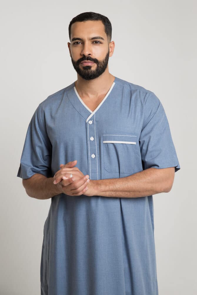 جلابية مطرزة أزرق فاتح